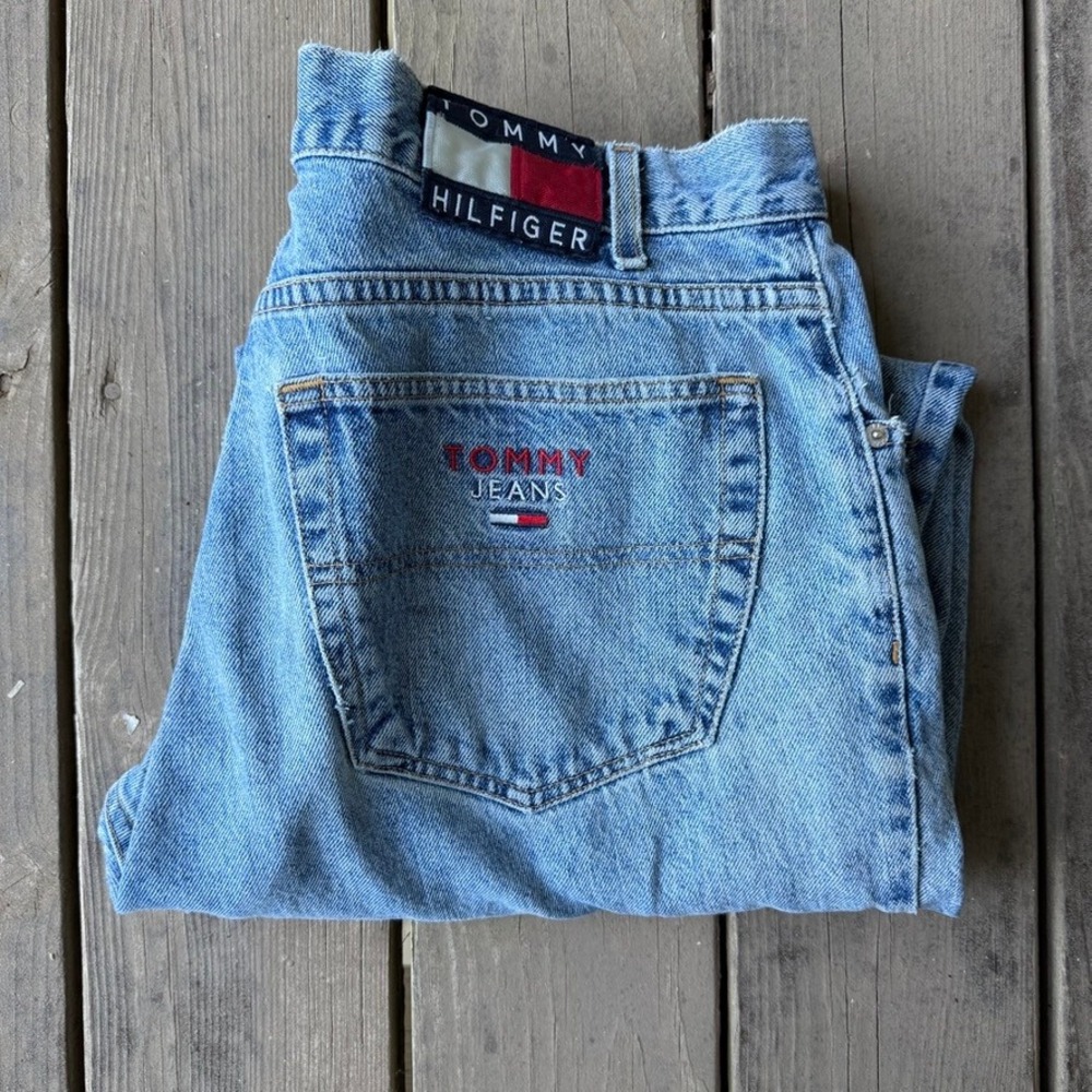 Tommy Hilfiger Vintage 90s Baggy Relaxed Fit Light Wash Jeans 38x30 Distressed